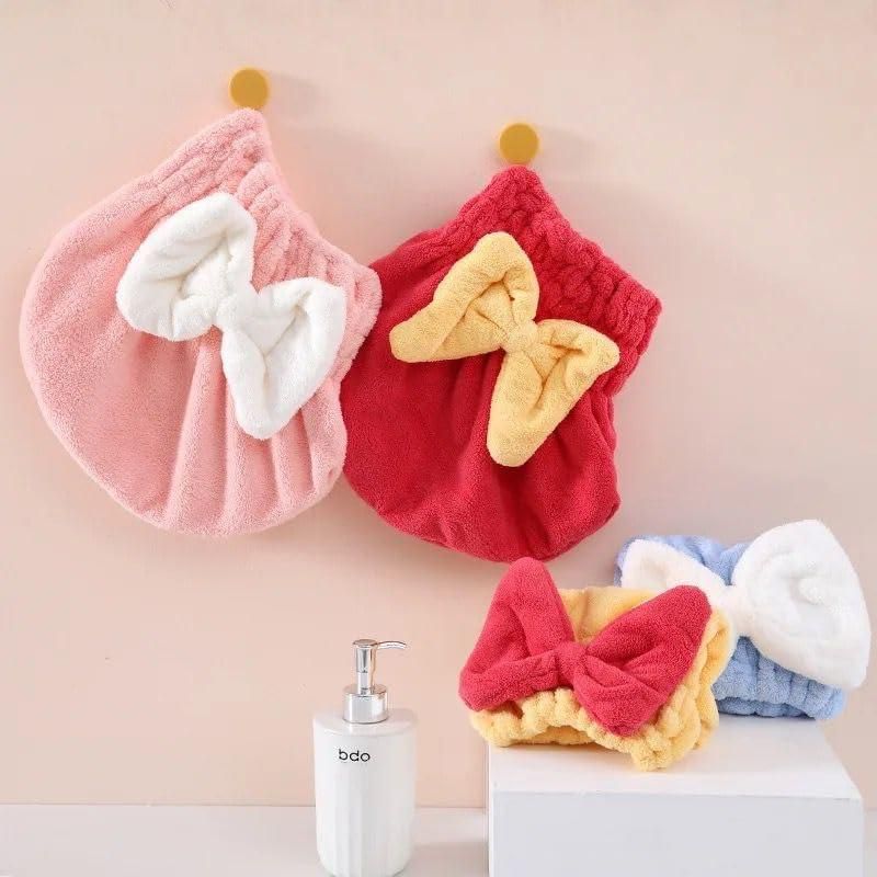 Super Absorbent Microfiber Hair Towel Wrap with Cute Bow-Knot