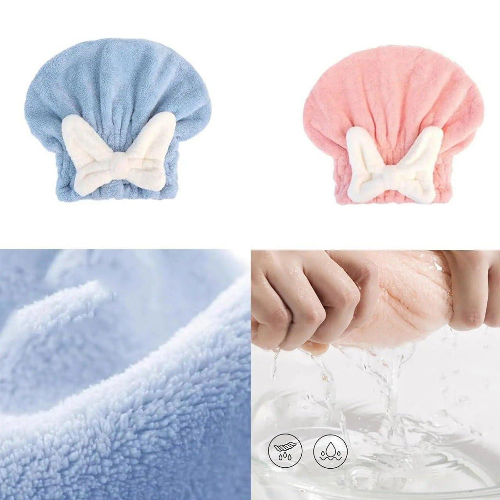 Super Absorbent Microfiber Hair Towel Wrap with Cute Bow-Knot