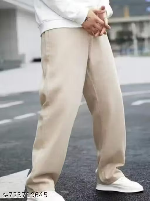 Men's Cream Baggy Jeans – Minimal & Trendy