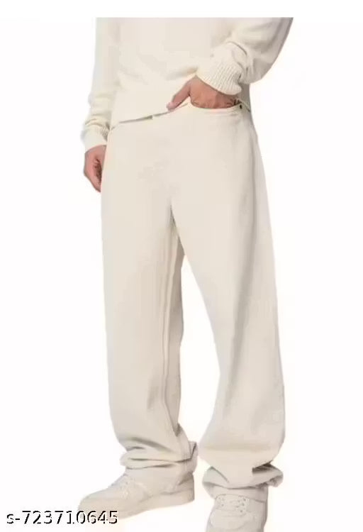 Men's Cream Baggy Jeans – Minimal & Trendy