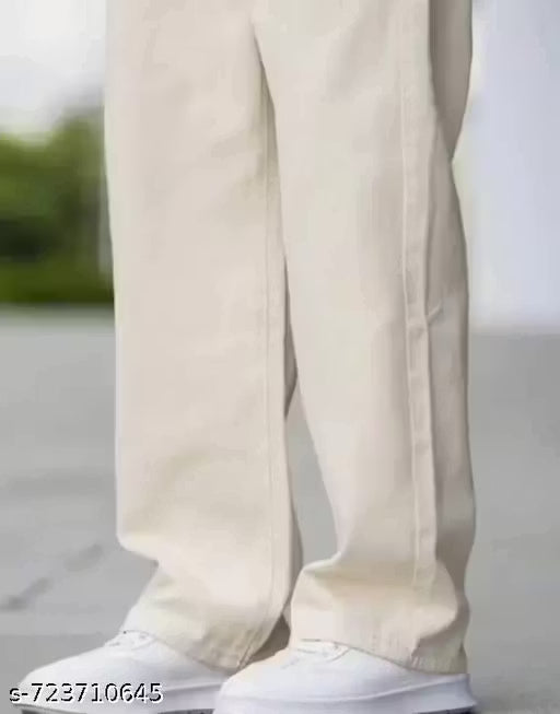 Men's Cream Baggy Jeans – Minimal & Trendy